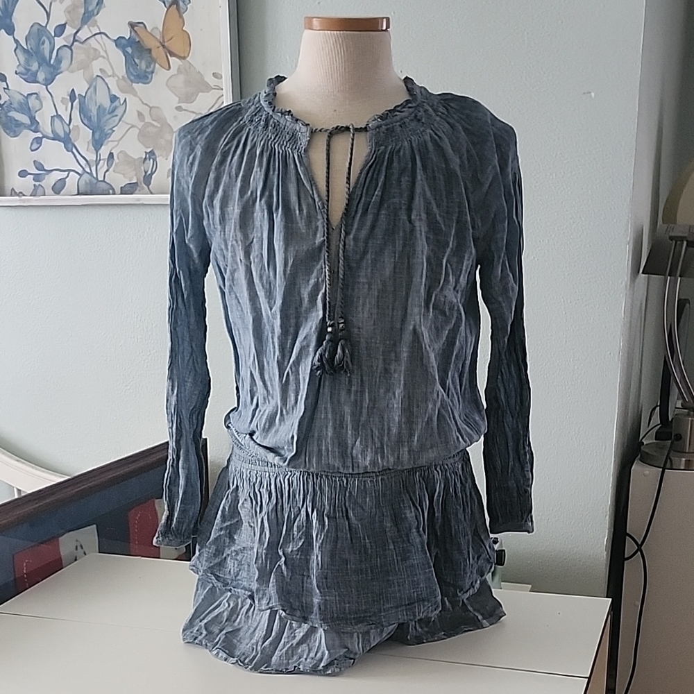 Blue Long-Sleeve Ruffle Dress